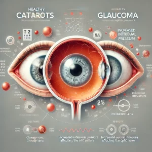 eye cataracts, glaucoma, vision health, ophthalmology, medical illustration, eye diseases, cataract symptoms, glaucoma symptoms, intraocular pressure, cloudy lens, optic nerve damage, eye anatomy, medical infographic, blindness prevention, eye care, eye health, retinal health, visual impairment, medical diagnosis, ophthalmic conditions, healthcare, vision loss, early detection, surgical treatment, eye examination, eye surgery, medical science, health awareness, optical nerve, medical research, vision therapy