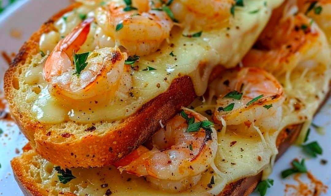 Cheesy Garlic Bread with Grilled shrimp