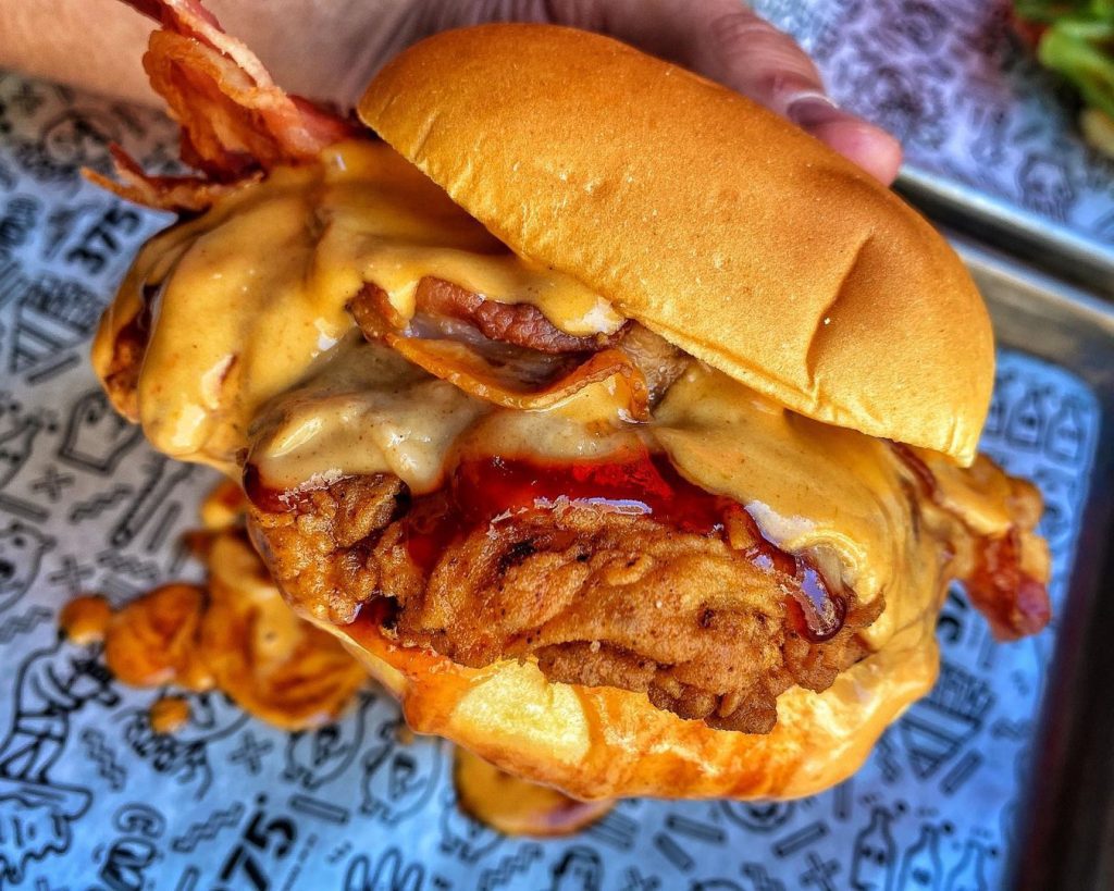 fried chicken burger, chicken breast sandwich, crispy chicken burger, cheddar cheese burger, bacon chicken burger, spicy honey chicken sandwich, tabasco honey sauce, indulgent chicken burger, comfort food burger, brioche chicken sandwich, gourmet chicken burger, honey hot chicken, cheddar bacon chicken, crunchy chicken breast burger, badass chicken burger, dirty comfort food, hangover killer burger, chef ed fried chicken bomb, ultimate fried chicken stack, melt-your-face-off chicken sandwich