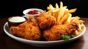 Keywords: fried chicken, spicy chicken, crispy fried chicken, french fries, coleslaw, comfort food, southern recipe, Chef Ed, buttermilk chicken, homemade fries, picnic food, crunchy chicken, spicy comfort meal, soul food, hot chicken, crispy crust, best fried chicken, southern coleslaw, classic side dishes, golden fries, crunchy slaw, vinegar coleslaw, easy fried chicken, homemade coleslaw, potato fries, spicy crust, deep fried chicken, chef recipe, comfort classic, homemade meal, chicken dinner